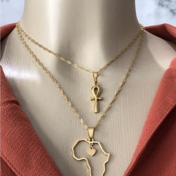 ANKH NECKLACE 24k gold plated and free Africa map necklace - Picture 7 of 7